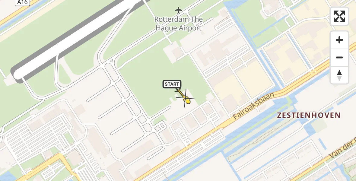Routekaart van de vlucht: Politiehelikopter naar Rotterdam The Hague Airport, Fairoaksbaan