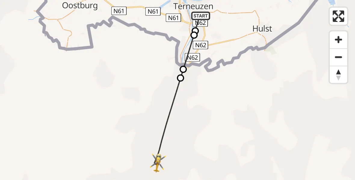 Vluchtroute Traumahelikopter Terneuzen - , 17 mei 2024, 12:45