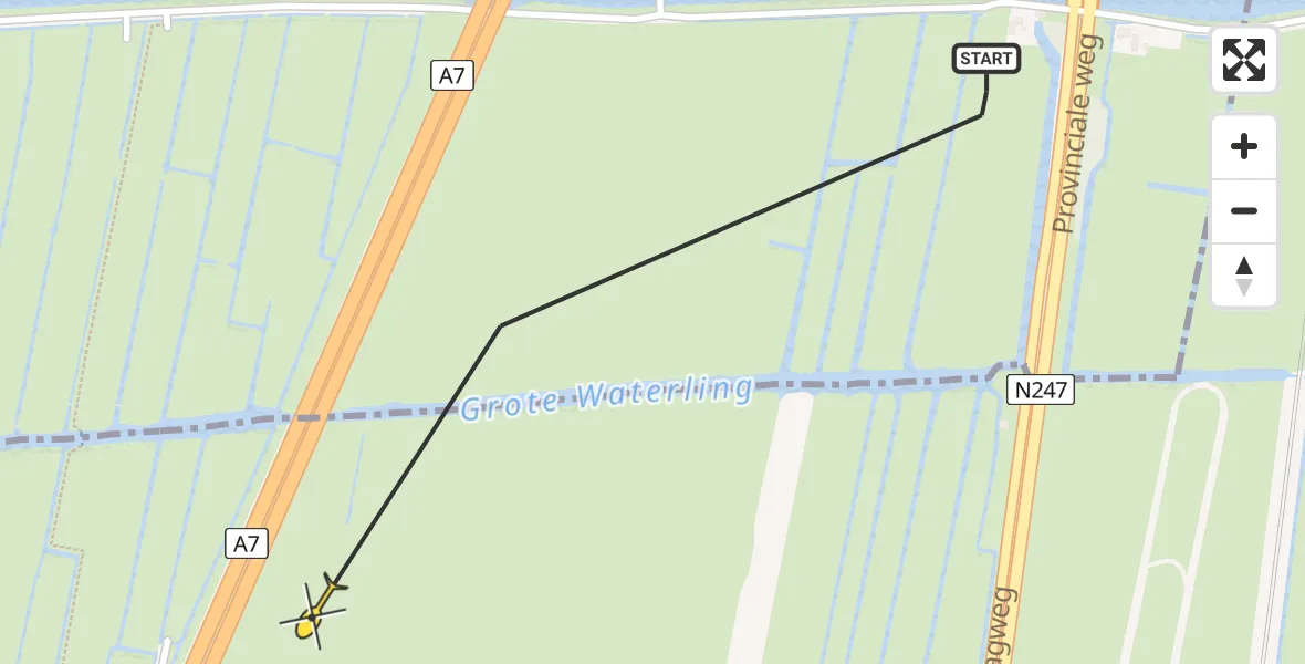 Routekaart van de vlucht: Traumahelikopter naar Beets