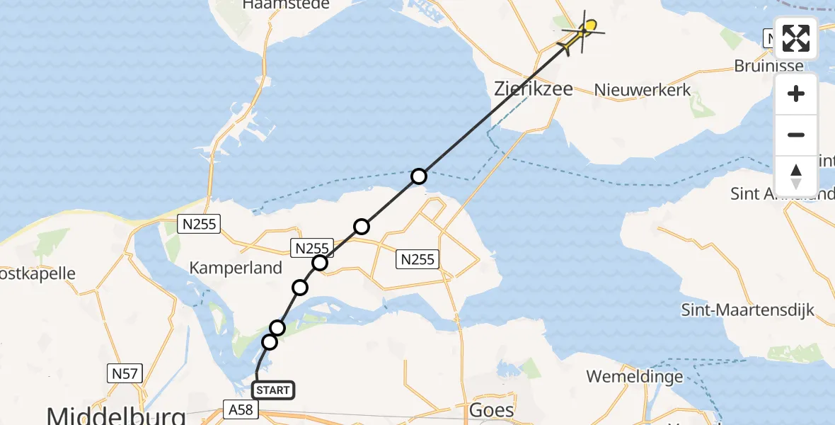 Routekaart van de vlucht: Lifeliner 2 naar Noordgouwe, Calandweg