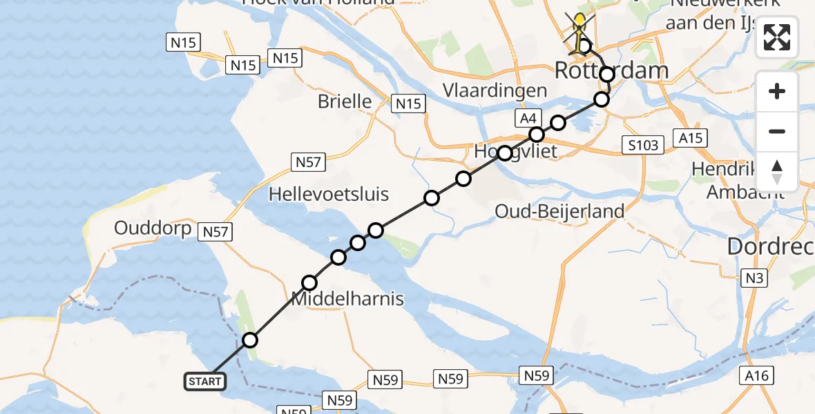 Routekaart van de vlucht: Lifeliner 2 naar Rotterdam The Hague Airport, Herkingsezeedijk