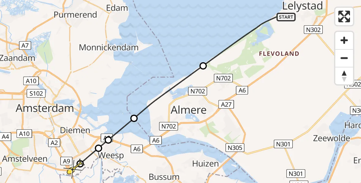 Routekaart van de vlucht: Lifeliner 1 naar Academisch Medisch Centrum (AMC), Lemmerstraat