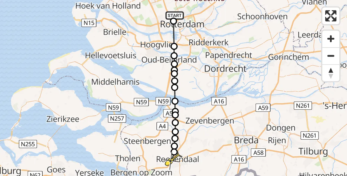 Routekaart van de vlucht: Lifeliner 2 naar Roosendaal, Hargpad