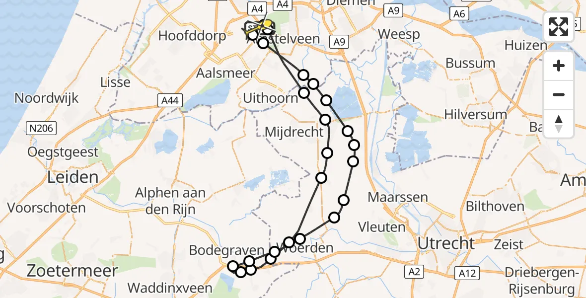 Routekaart van de vlucht: Politieheli naar Schiphol, Schipholweg