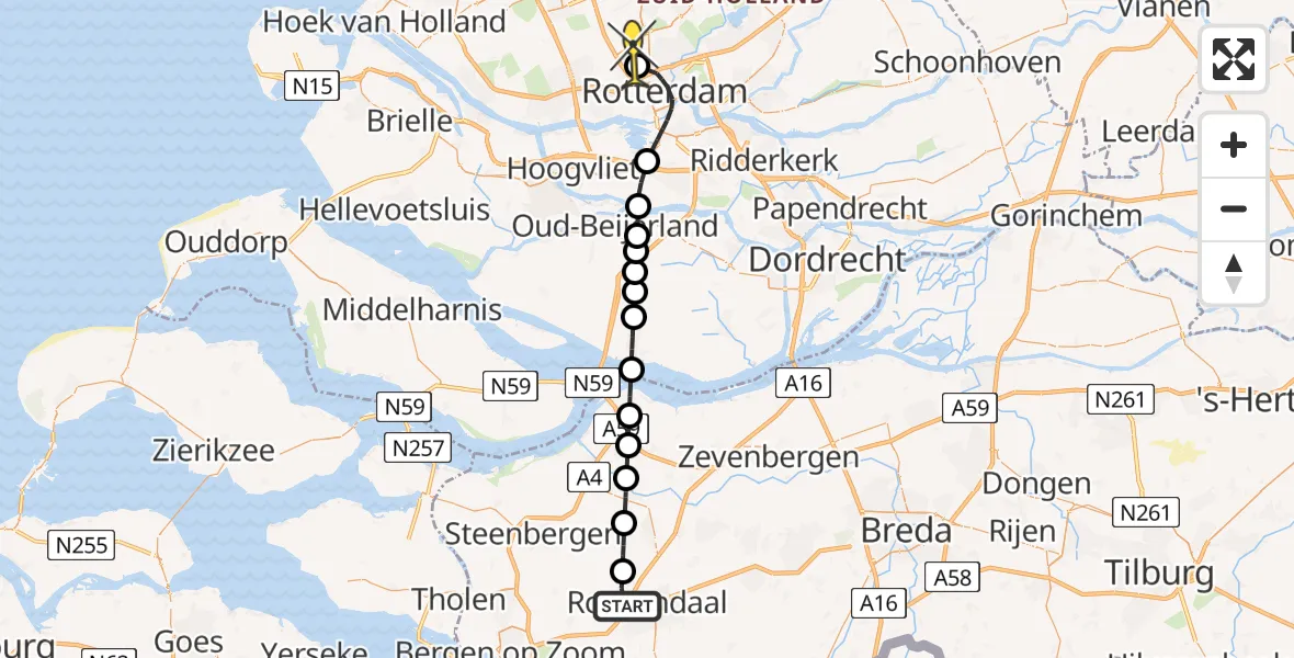 Routekaart van de vlucht: Lifeliner 2 naar Rotterdam The Hague Airport, Hogeweg