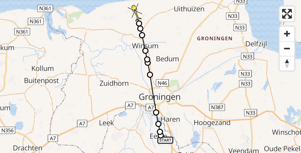 Routekaart van de vlucht: Lifeliner 4 naar Westernieland, Langesteeg