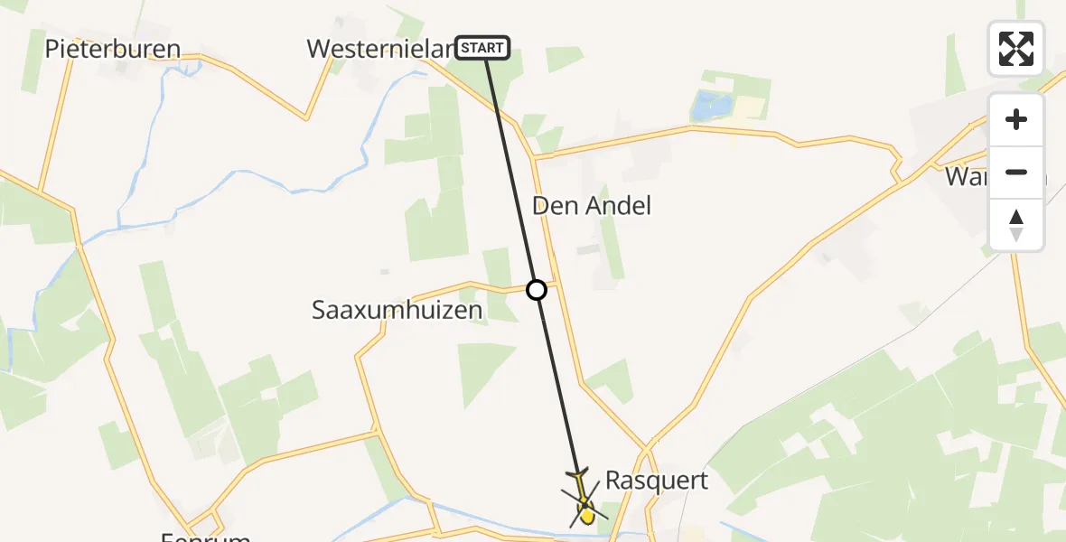Routekaart van de vlucht: Traumahelikopter naar Rasquert, Dikemaweg