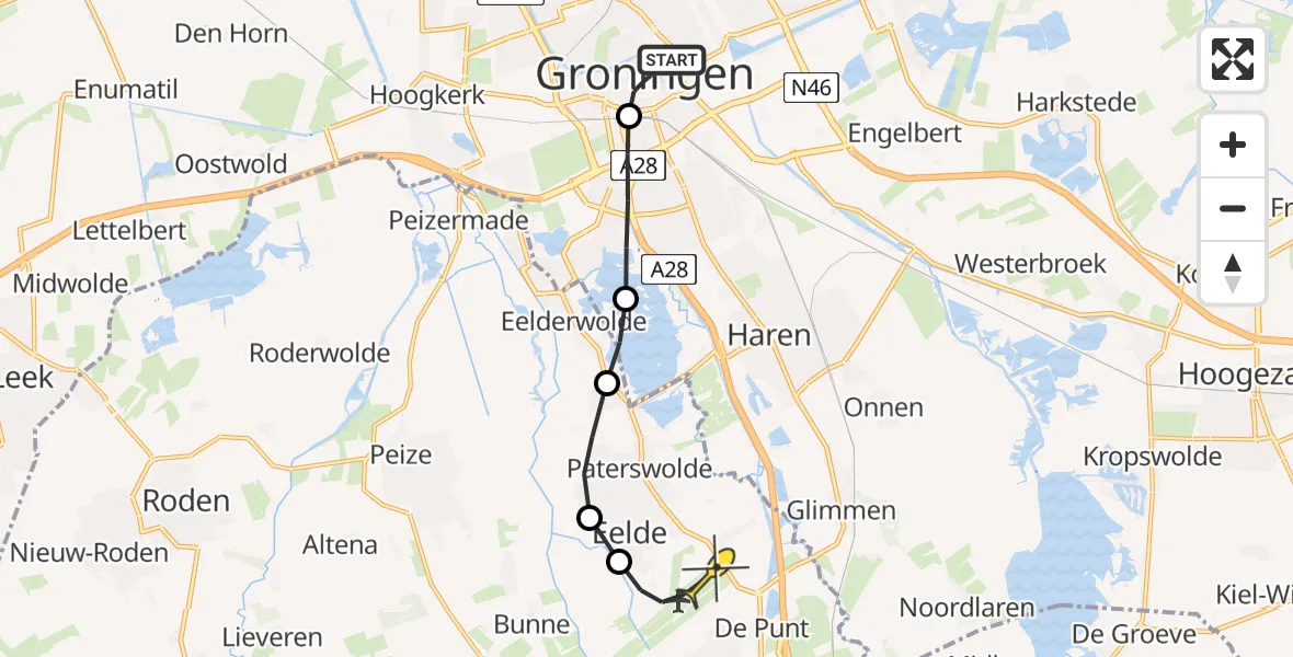 Routekaart van de vlucht: Lifeliner 4 naar Groningen Airport Eelde, Folkingestraat