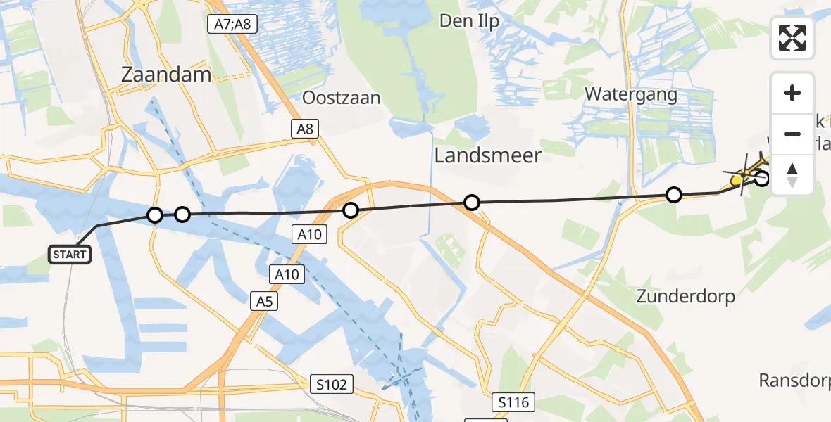 Routekaart van de vlucht: Lifeliner 1 naar Broek in Waterland, Hemkade