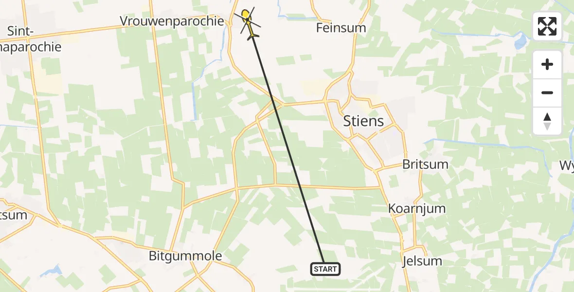 Routekaart van de vlucht: Ambulanceheli naar Stiens, Stienzer Hegedyk