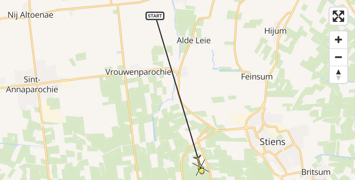 Routekaart van de vlucht: Ambulancehelikopter naar Vrouwenparochie, Stienzer Hegedyk