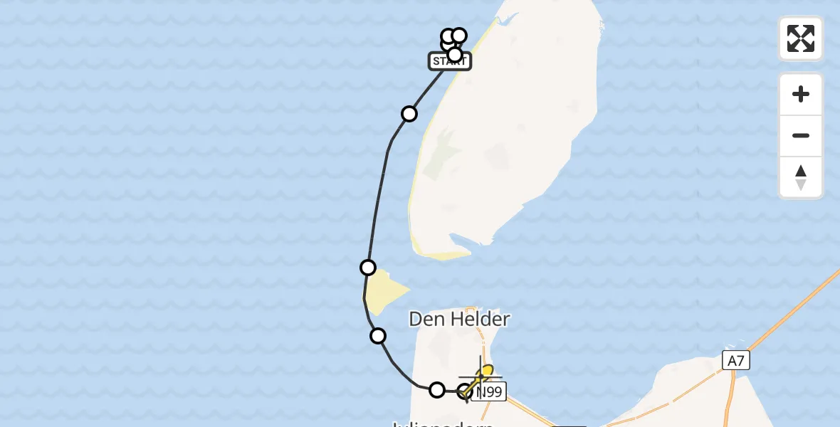 Routekaart van de vlucht: Kustwachthelikopter naar Vliegveld De Kooy, Badweg