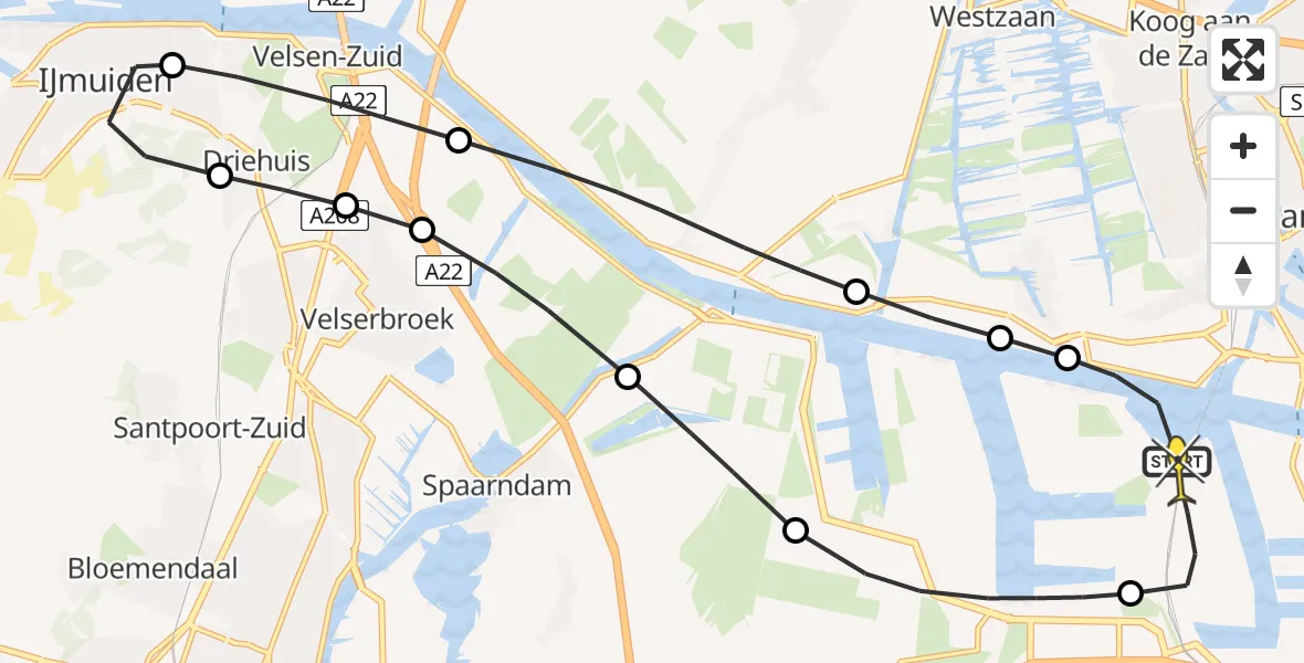 Routekaart van de vlucht: Lifeliner 1 naar Amsterdam Heliport, Daalderweg