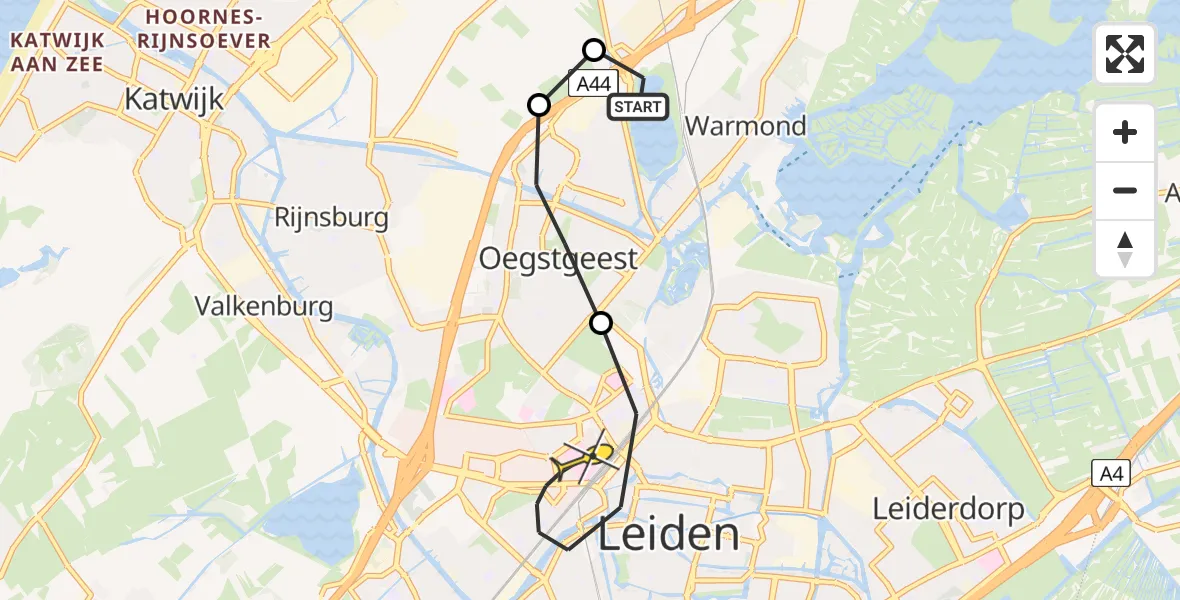 Routekaart van de vlucht: Lifeliner 2 naar Leiden, Leidsevaart