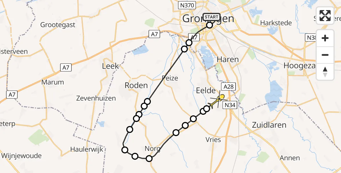 Routekaart van de vlucht: Lifeliner 4 naar Groningen Airport Eelde, Winschoterdiep