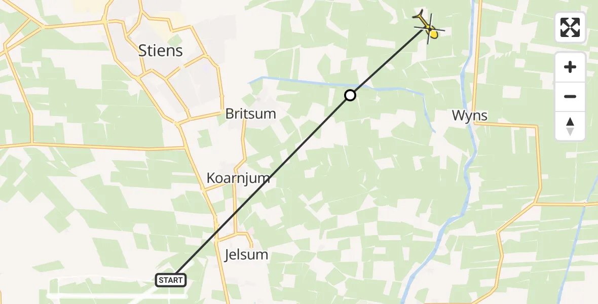 Routekaart van de vlucht: Ambulancehelikopter naar Stiens, Swynserreed