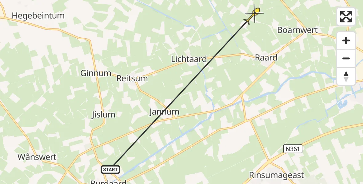 Routekaart van de vlucht: Ambulancehelikopter naar Foudgum, Spriens