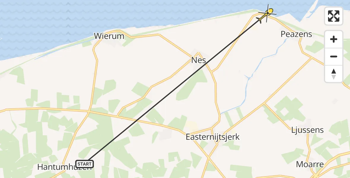 Routekaart van de vlucht: Ambulancehelikopter naar Moddergat, De Oere