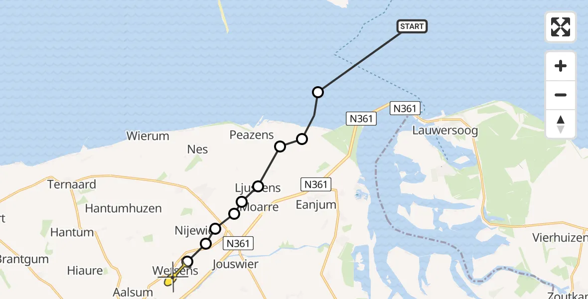 Routekaart van de vlucht: Ambulanceheli naar Wetsens, Jaerlawei