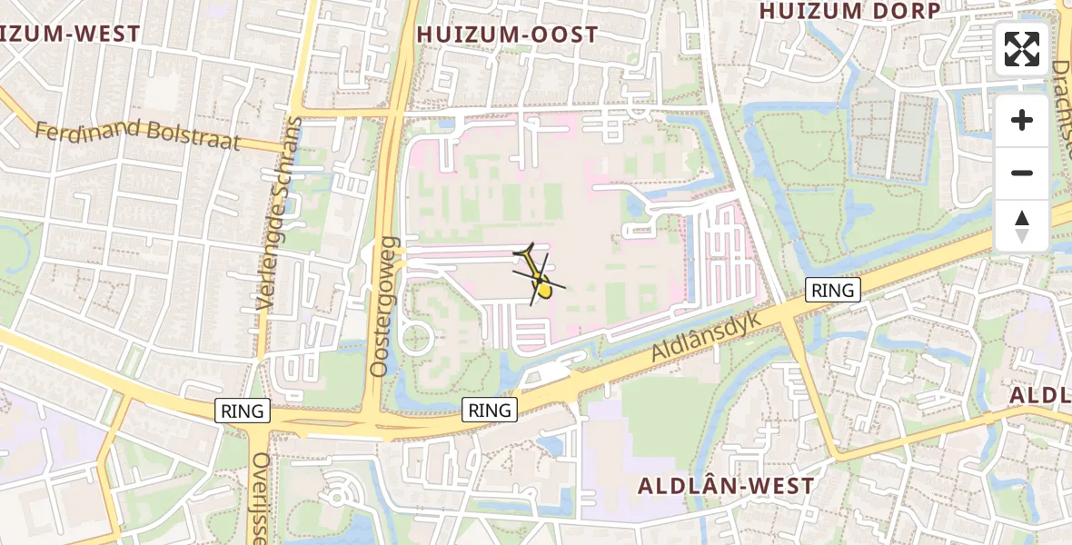 Vluchtroute Ambulancehelikopter van Leeuwarden naar Leeuwarden