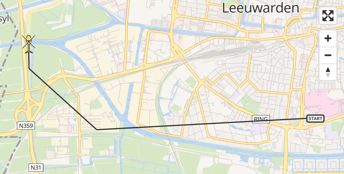 Routekaart van de vlucht: Ambulanceheli naar Leeuwarden, Hendrik Algraweg