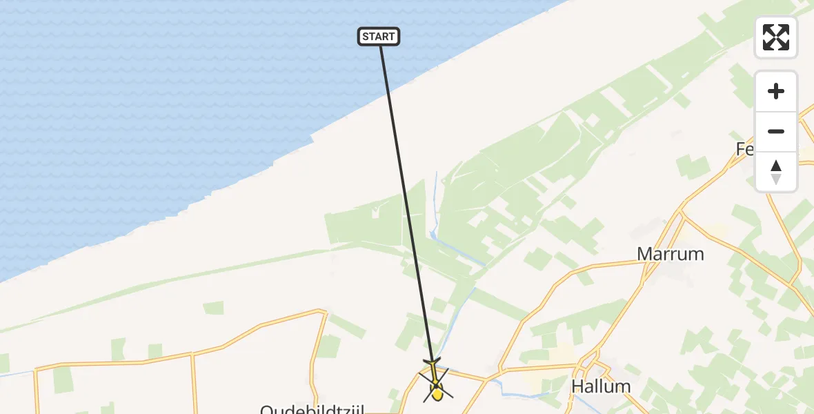 Routekaart van de vlucht: Ambulanceheli naar Hallum, Vijfhuisterdijk
