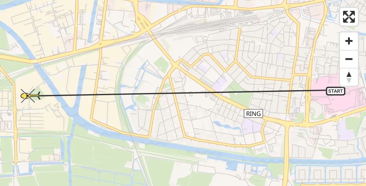 Routekaart van de vlucht: Ambulanceheli naar Leeuwarden, Newtonweg