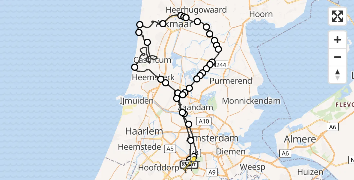 Routekaart van de vlucht: Politieheli naar Schiphol, Aalsmeer