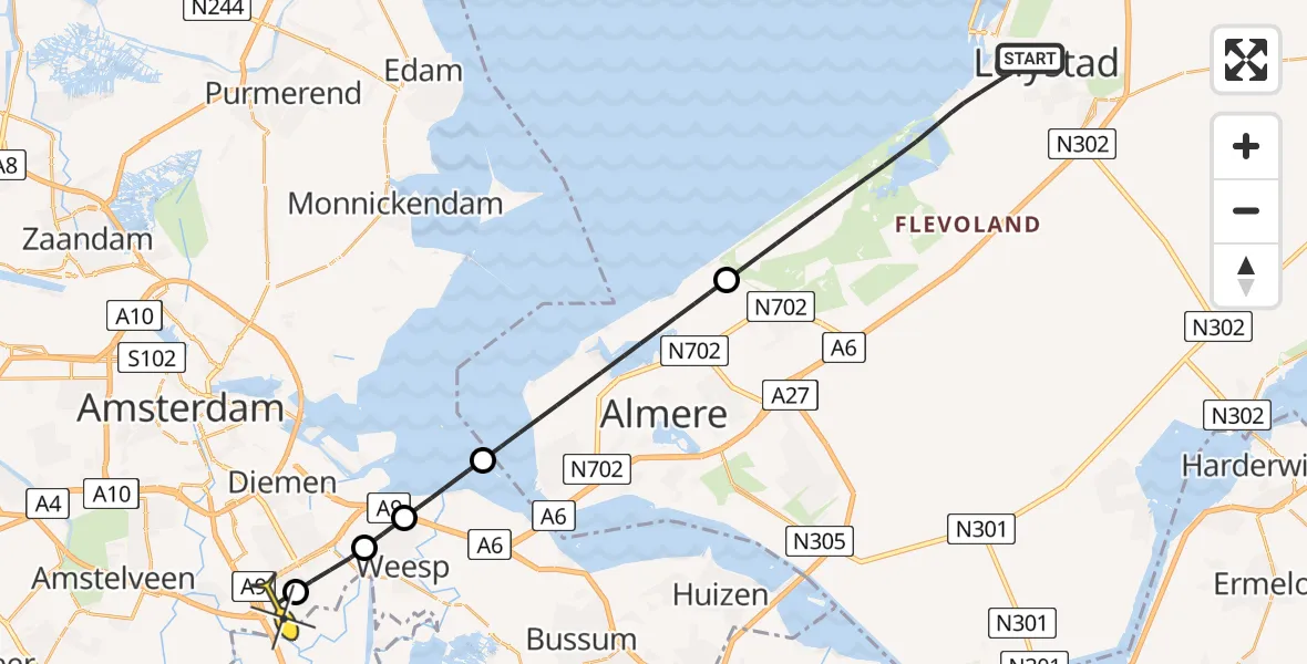 Routekaart van de vlucht: Lifeliner 1 naar Academisch Medisch Centrum (AMC), Gondel 27