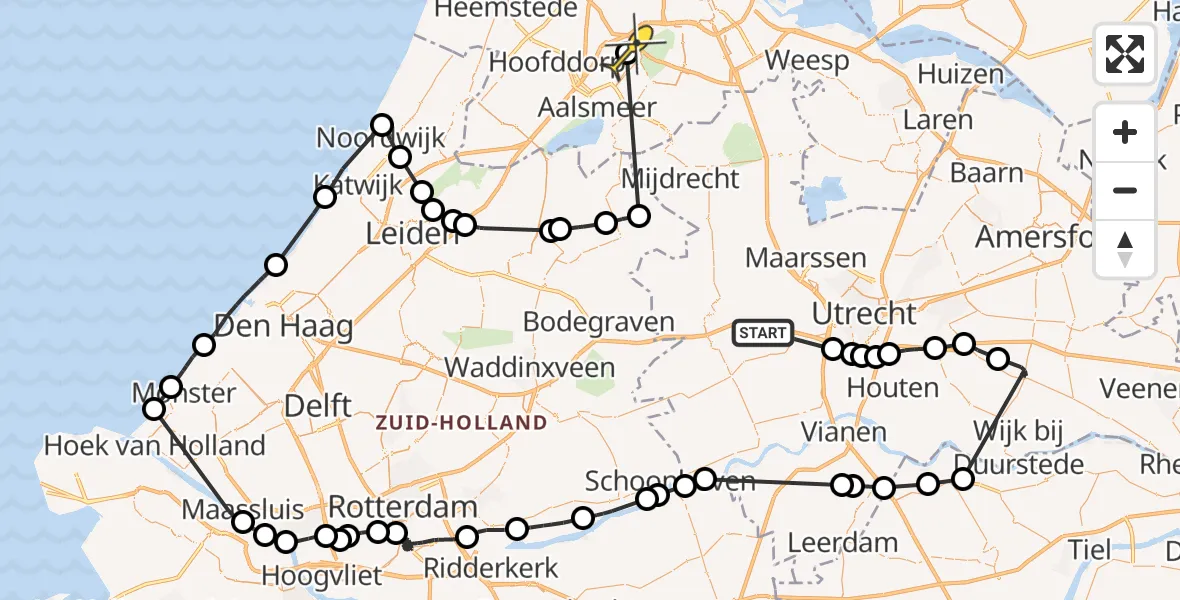 Routekaart van de vlucht: Politieheli naar Schiphol, Reijerscopsche Middelwetering