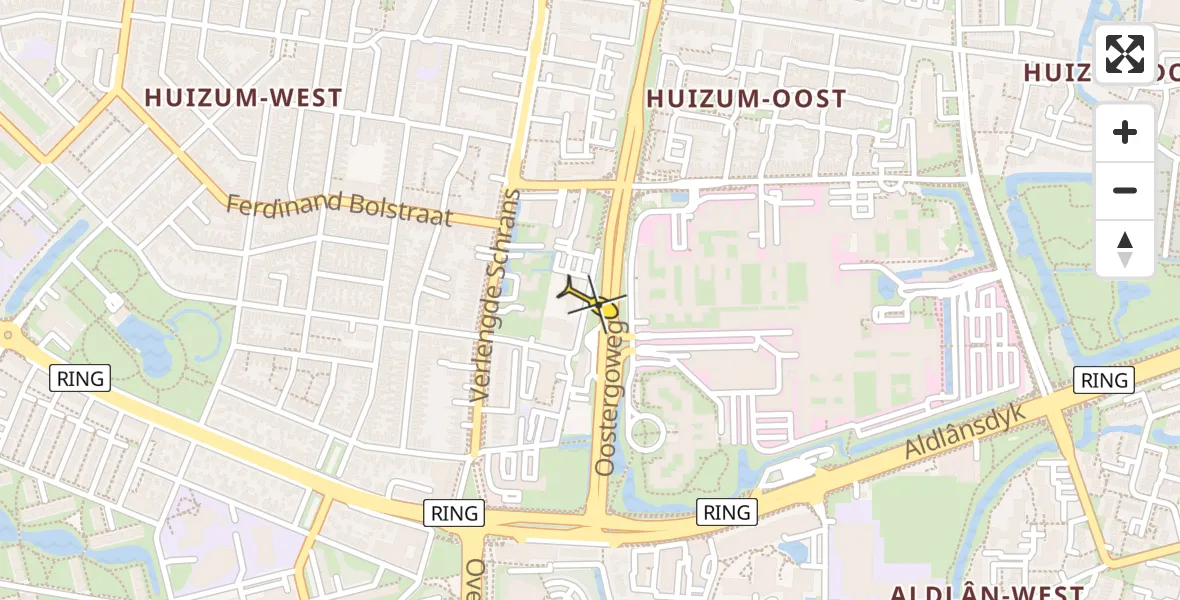 Vluchtroute Ambulancehelikopter van Leeuwarden naar Leeuwarden