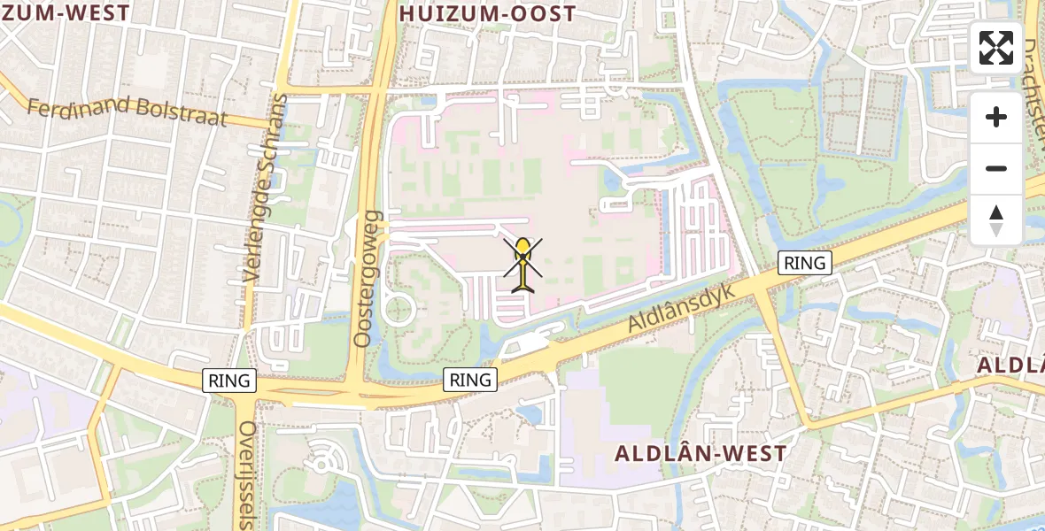 Vluchtroute Ambulancehelikopter van Leeuwarden naar Leeuwarden