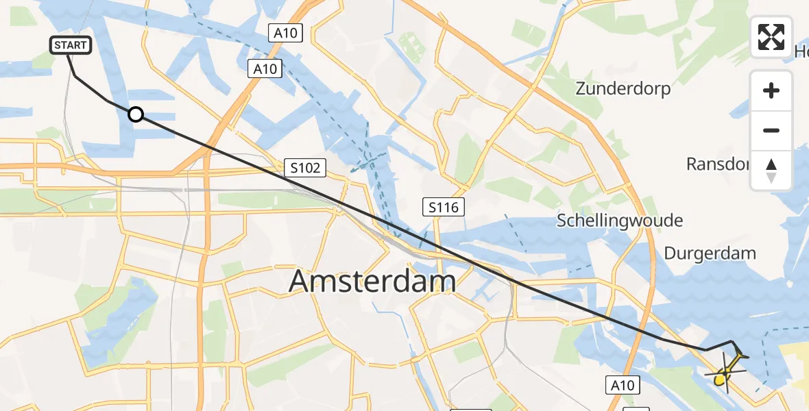 Routekaart van de vlucht: Lifeliner 1 naar Amsterdam, Westhaven