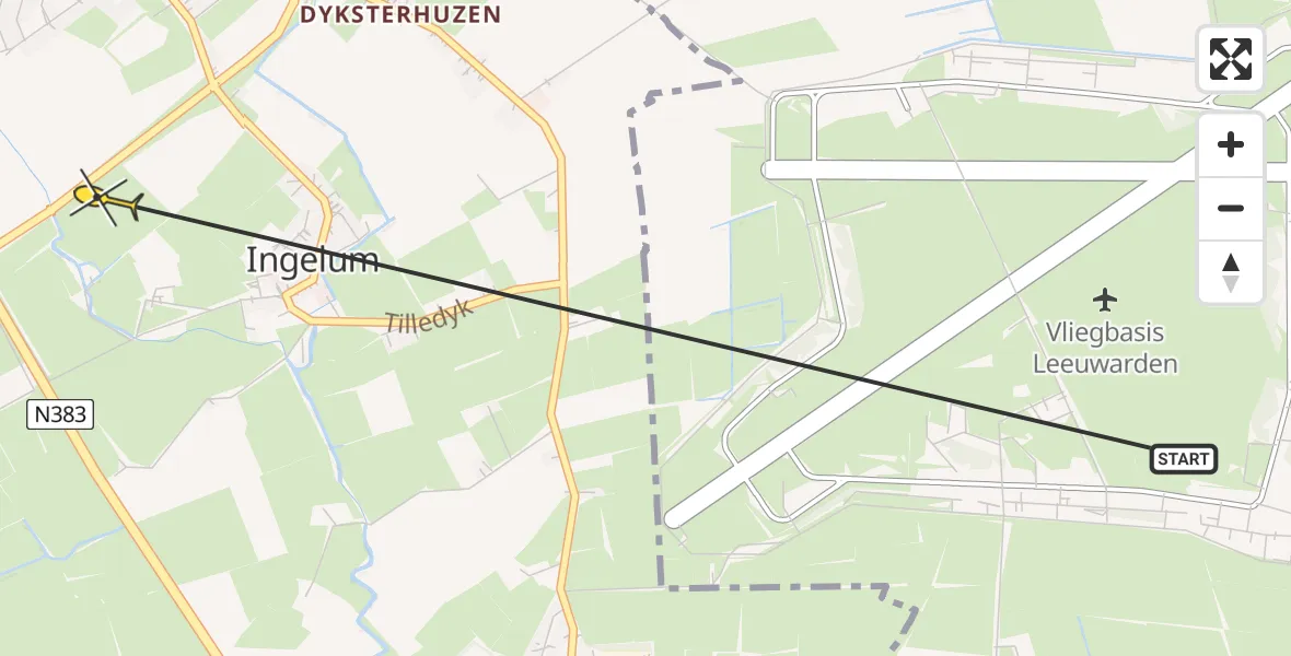 Routekaart van de vlucht: Ambulancehelikopter naar Ingelum, Middelseewei