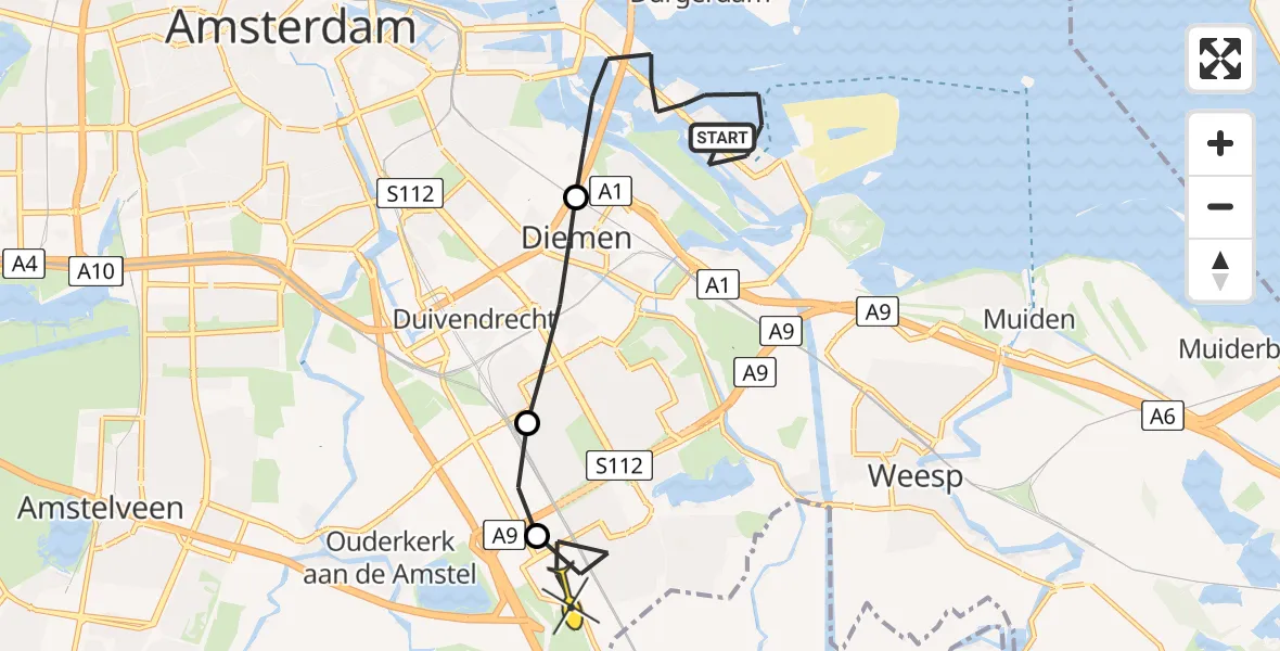 Routekaart van de vlucht: Lifeliner 1 naar Academisch Medisch Centrum (AMC), Lumièrestraat