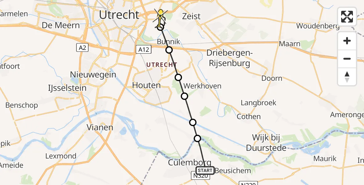Routekaart van de vlucht: Lifeliner 2 naar Universitair Medisch Centrum Utrecht, Honddijk
