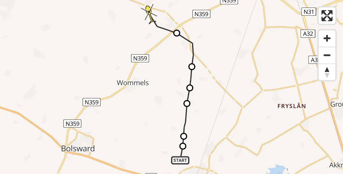 Routekaart van de vlucht: Ambulanceheli naar Winsum, Ivige Leane