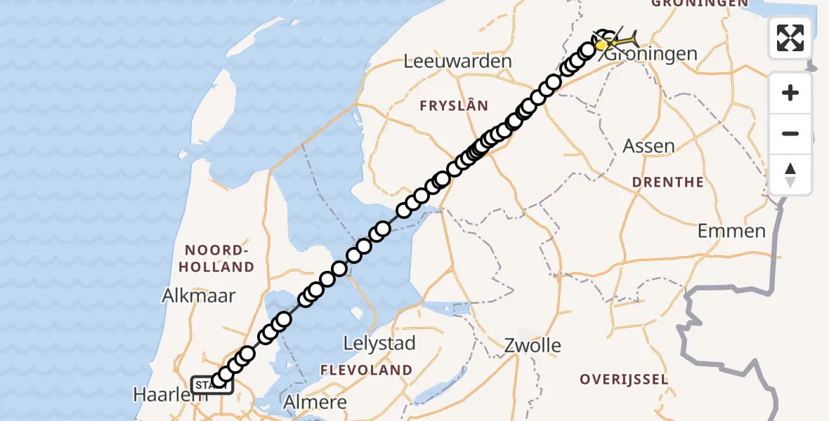Routekaart van de vlucht: Lifeliner 1 naar Zuidhorn, Lipariweg