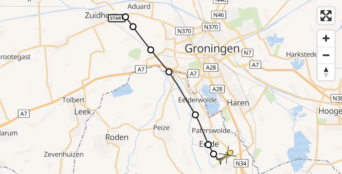 Routekaart van de vlucht: Lifeliner 1 naar Groningen Airport Eelde, Friesestraatweg