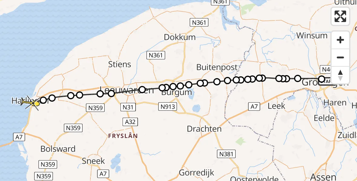 Routekaart van de vlucht: Lifeliner 4 naar Harlingen, Bloemsingel