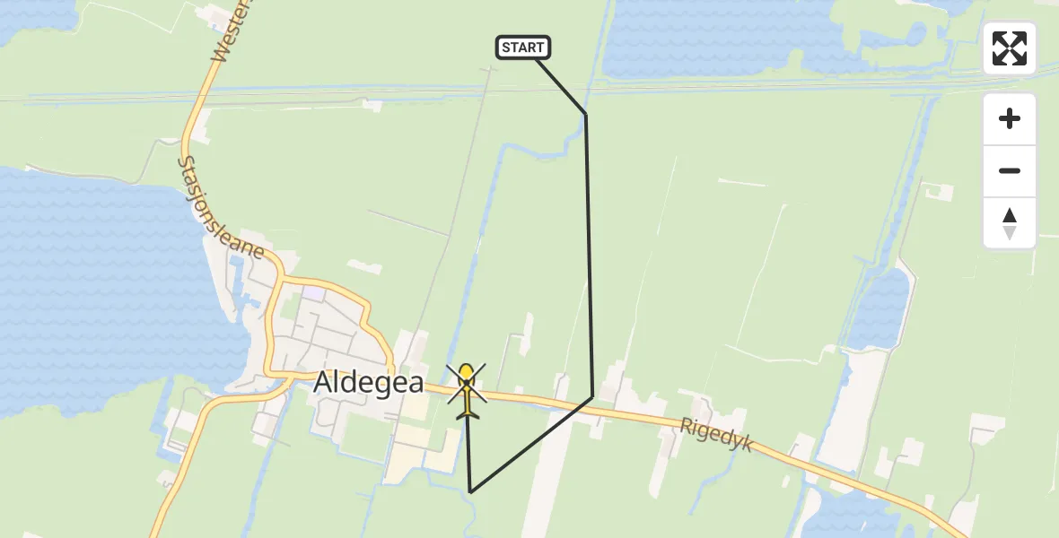 Routekaart van de vlucht: Ambulancehelikopter naar Oudega, Rigedyk