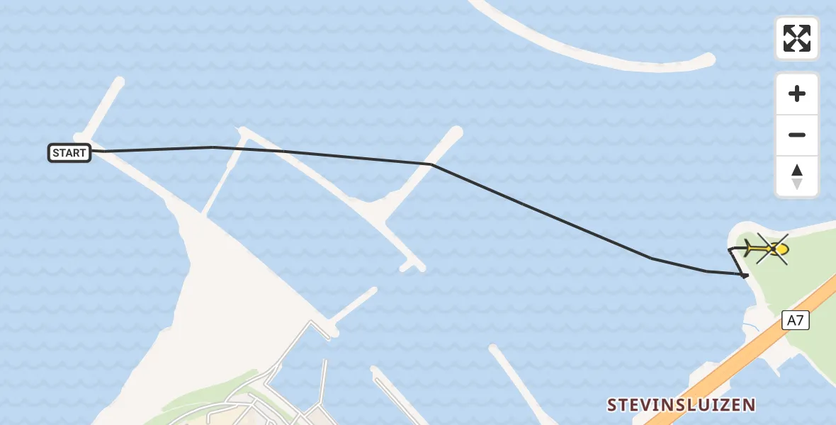 Routekaart van de vlucht: Kustwachthelikopter naar Den Oever, Vaarwater naar Den Oever