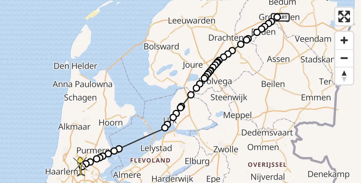 Routekaart van de vlucht: Lifeliner 1 naar Amsterdam Heliport, Piet Fransenlaan