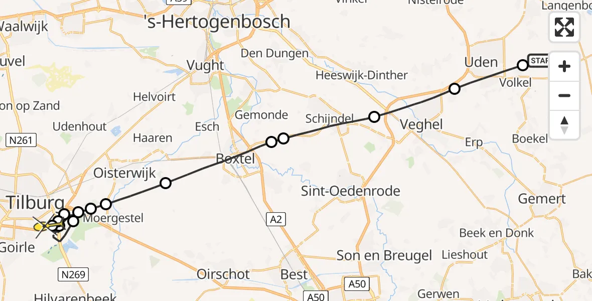 Routekaart van de vlucht: Lifeliner 2 naar Tilburg, Vliegeniersstraat