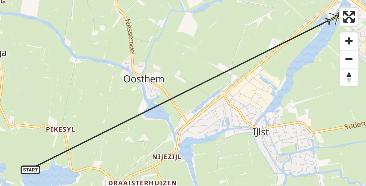 Routekaart van de vlucht: Ambulancehelikopter naar Sneek, Zuidwesthoekweg