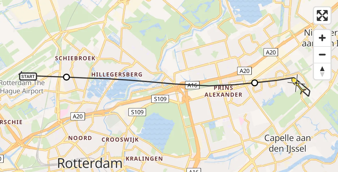 Routekaart van de vlucht: Lifeliner 2 naar Capelle aan den IJssel, Meidoornsingel