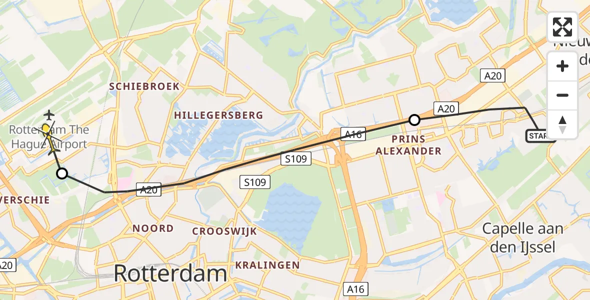 Routekaart van de vlucht: Lifeliner 2 naar Rotterdam The Hague Airport, Hoofdweg