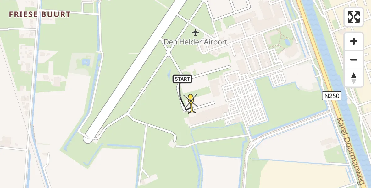 Routekaart van de vlucht: Kustwachthelikopter naar Vliegveld De Kooy, Luchthavenweg