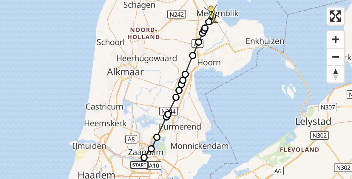 Routekaart van de vlucht: Lifeliner 1 naar Medemblik, Hemkade