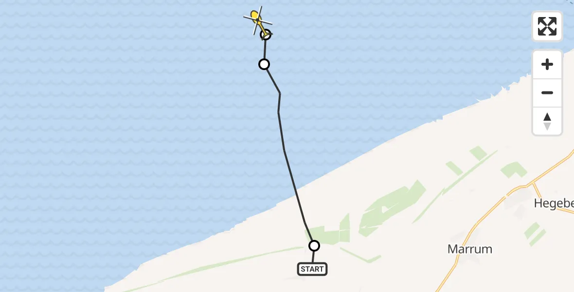 Routekaart van de vlucht: Ambulancehelikopter naar Ballum, Westerdobbe